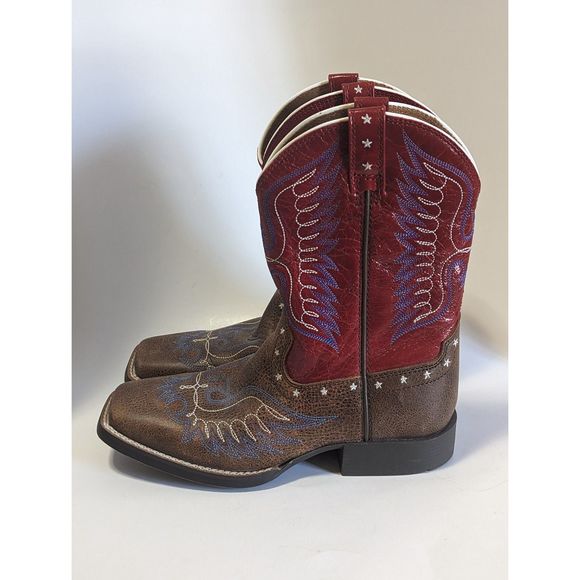 Ariat Square Toe Youth Red White Blue Western Boot Size 3 - Picture 2 of 9